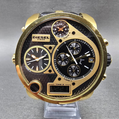 Diesel Mr. Daddy Watch Men 52mm Black Dial Gold Chronograph Digital New Battery0