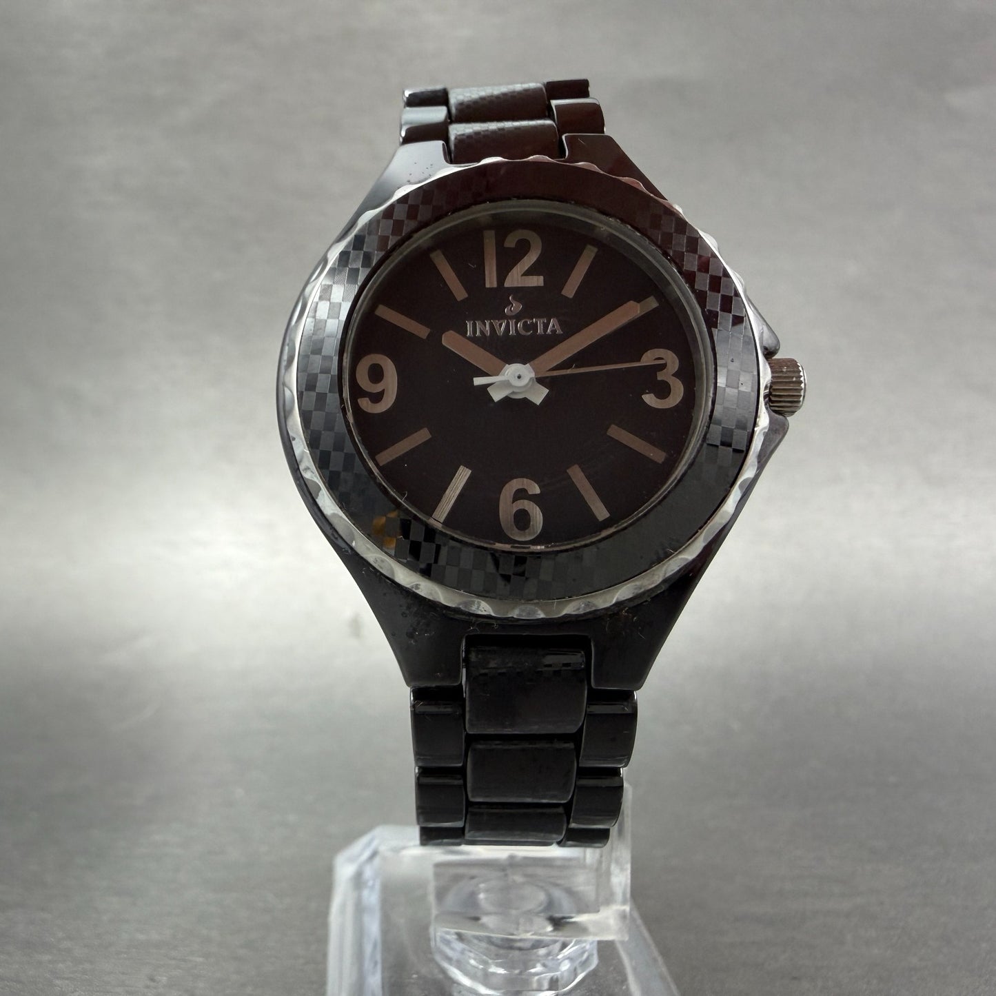 Invicta Watch Women 34mm Black Dial Black Tone Round 1159 New Battery Bracelet5