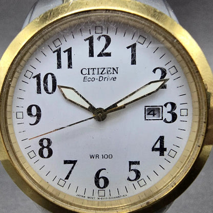 Citizen Eco-0Drive Watch Men 40mm White Dial Two Tone Date E111-S070023 Runs1