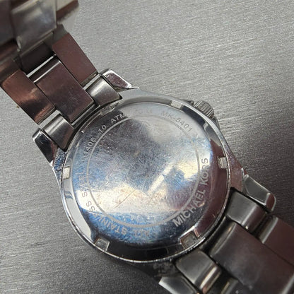 Michael Kors Madison Watch Women 33mm MOP Dial Silver Tone Date MK-5401 New Batt10
