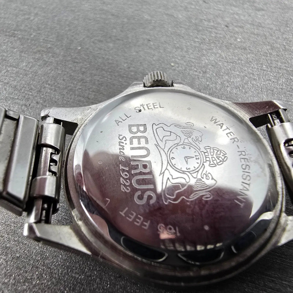 Benrus Watch Women 27mm Gray Dial Steel Date Round Military New Battery9
