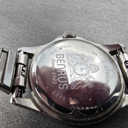 Benrus Watch Women 27mm Gray Dial Steel Date Round Military New Battery9