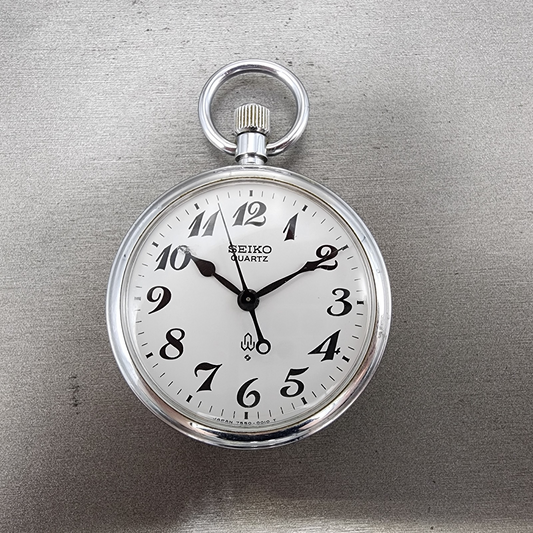 Seiko Pocket Watch Men 50mm White Dial Silver Tone 75500010 New Battery0