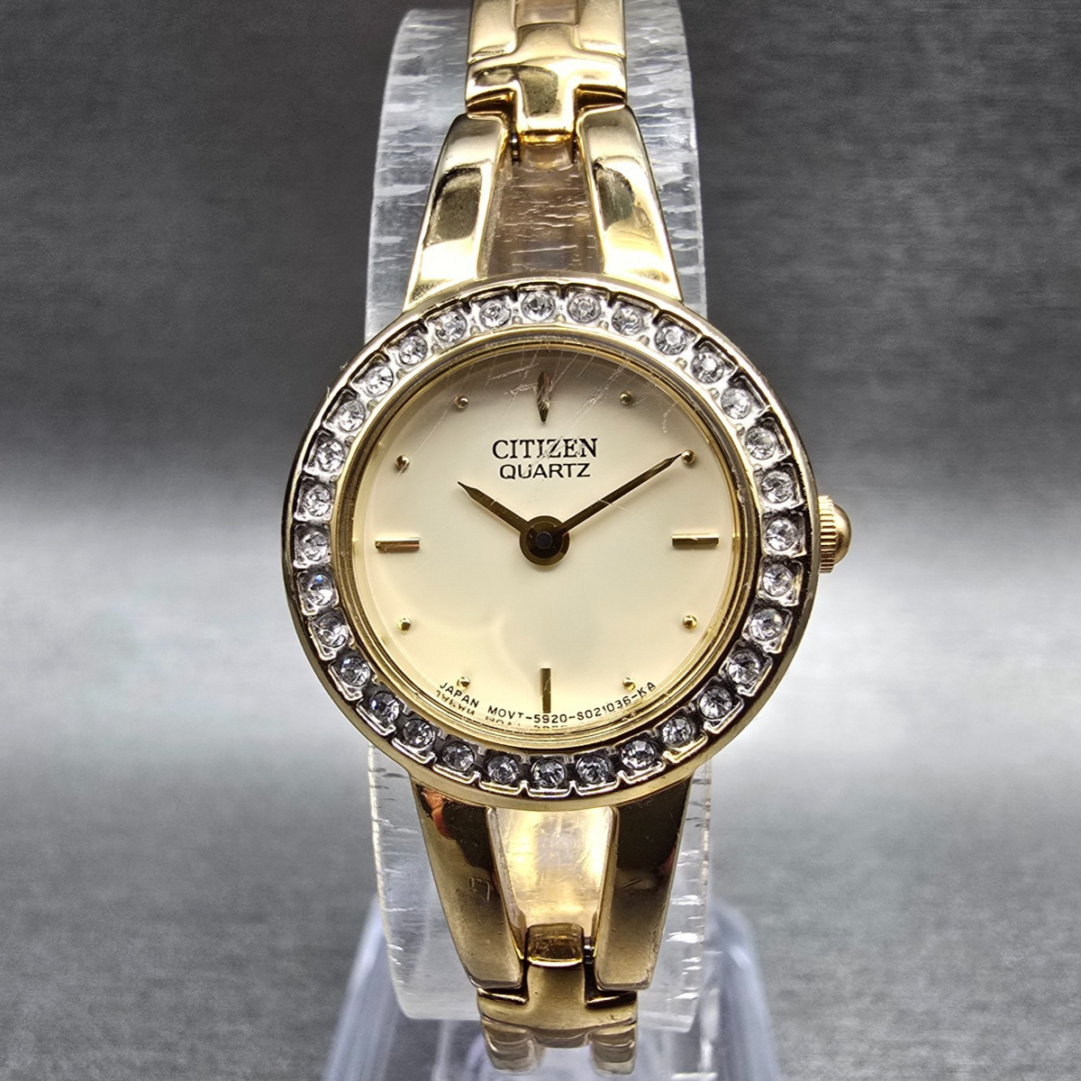 Citizen Watch Women 20mm Cream Dial Gold Tone Crystals 5920-S004705 New Battery0