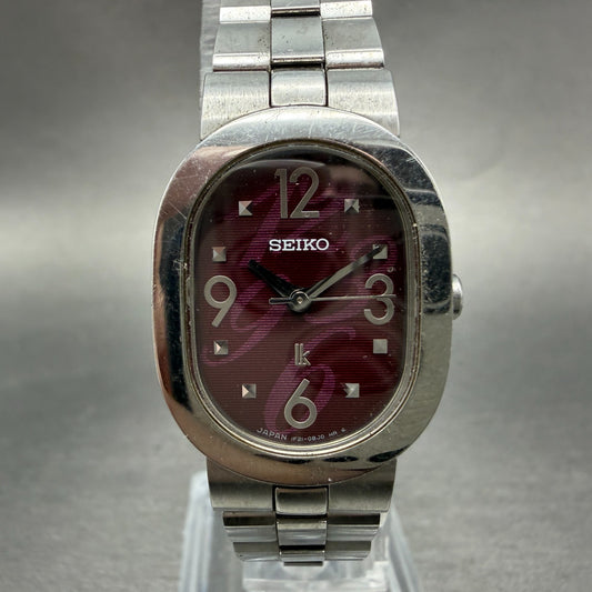 Seiko Lukia Watch Women 21mm Red Dial Silver Tone Oval 1F21-0AZ0 New Battery0