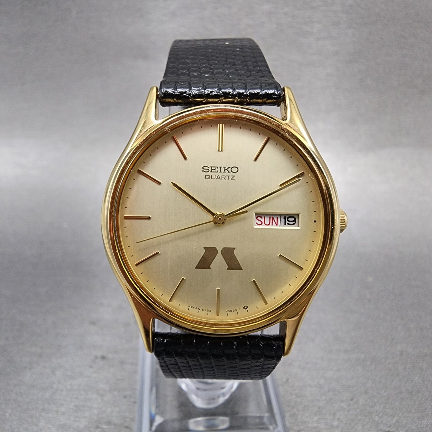 Seiko Watch Men 34mm Champagne Dial Gold Tone Daydate Round New Battery A1230