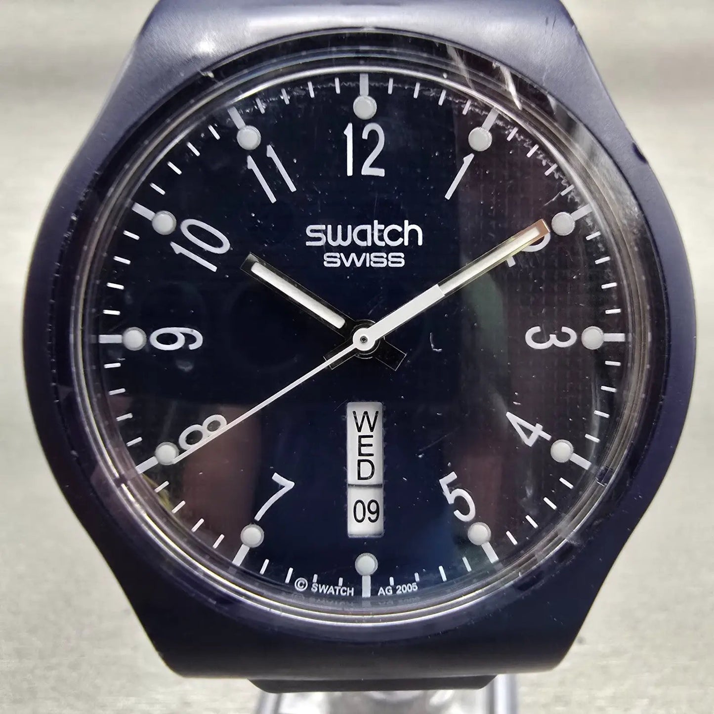 Swatch Portly Watch Men 38mm Blue Dial Blue Case Daydate Round SUJN700 New Batt1