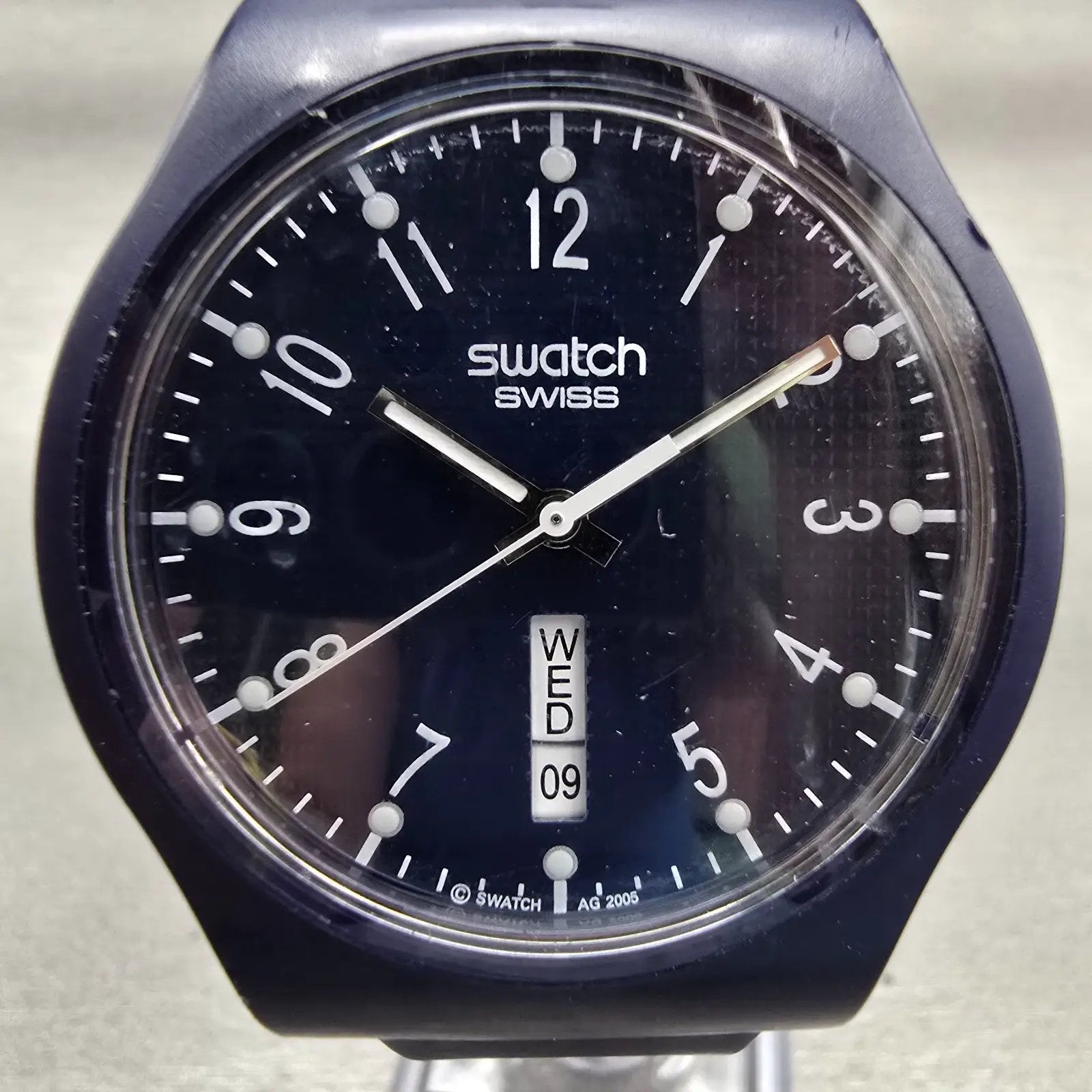 Swatch Portly Watch Men 38mm Blue Dial Blue Case Daydate Round SUJN700 New Batt1