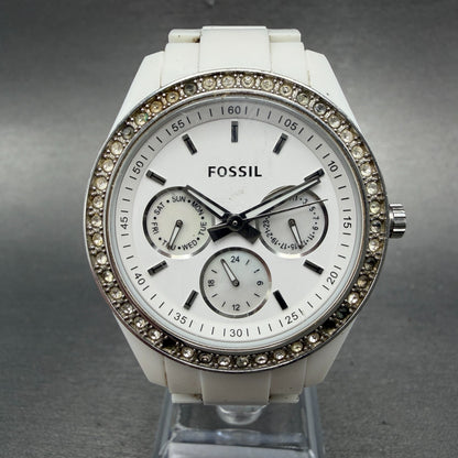 Fossil Stella Watch Women 38mm White Dial White Tone Round ES1967 New Battery0