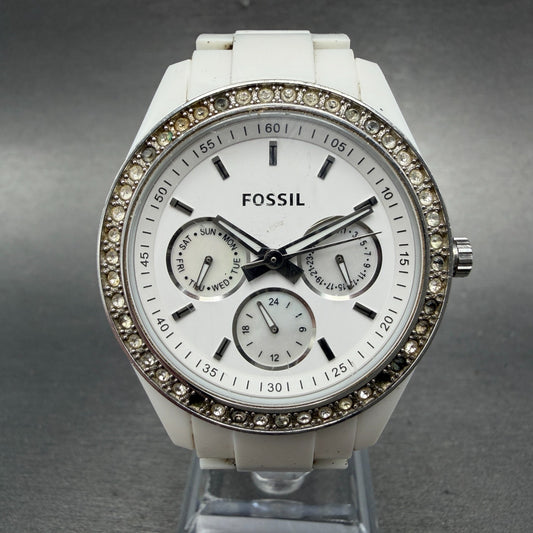 Fossil Stella Watch Women 38mm White Dial White Tone Round ES1967 New Battery0