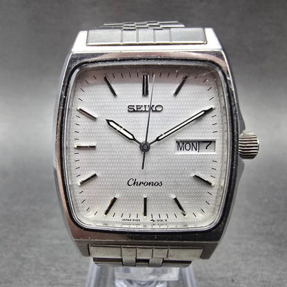 Seiko Chronos Watch Men 31mm White Dial Silver Tone Daydate 5H23-5110 New Batt0