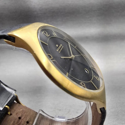 Skagen Watch Men 41mm Black Dial Gold Tone Date Round SKW6145 New Battery3