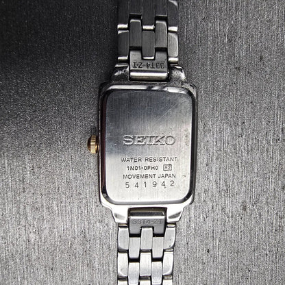 Seiko Tank Watch Women 16mm White Dial Silver Tone Rectangle 1N01-0FH0 New BatKL10
