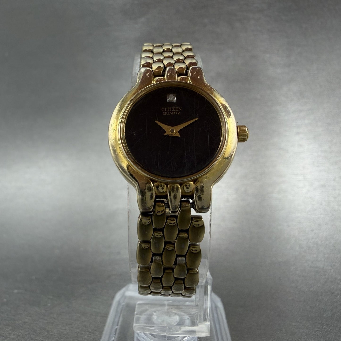 Citizen Watch Women 22mm Black Dial Gold Tone Round 1020-S54554 New Battery 78FC5
