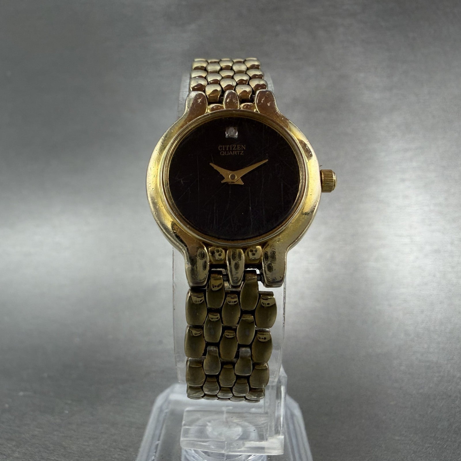 Citizen Watch Women 22mm Black Dial Gold Tone Round 1020-S54554 New Battery 78FC5