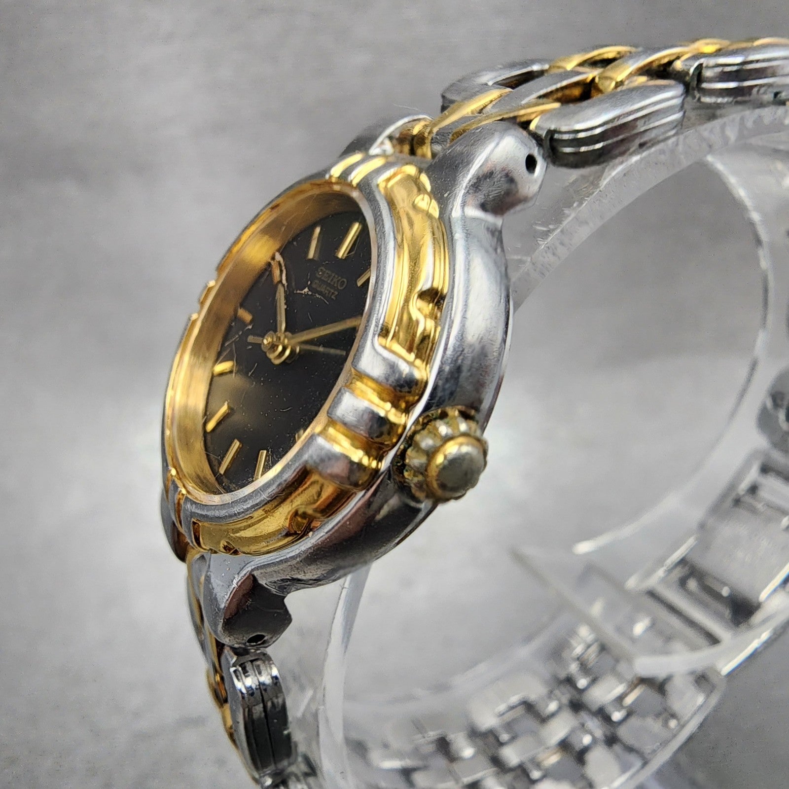 Seiko Watch Women 24mm Black Dial Two Tone Round 7N826C20 New Battery2