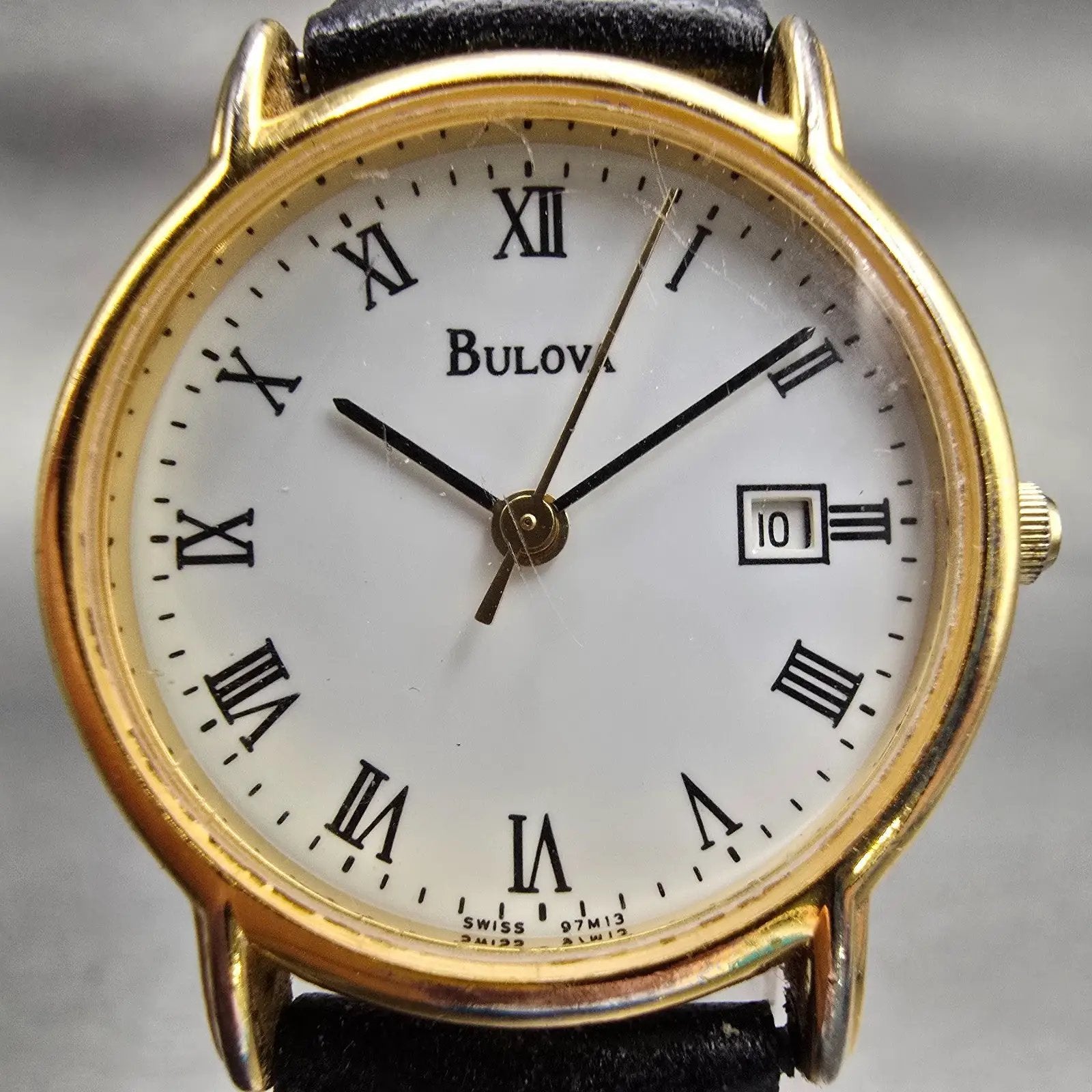 Bulova Watch Women 26mm White Dial Gold Tone Date Round New Battery 97M13 VTG1