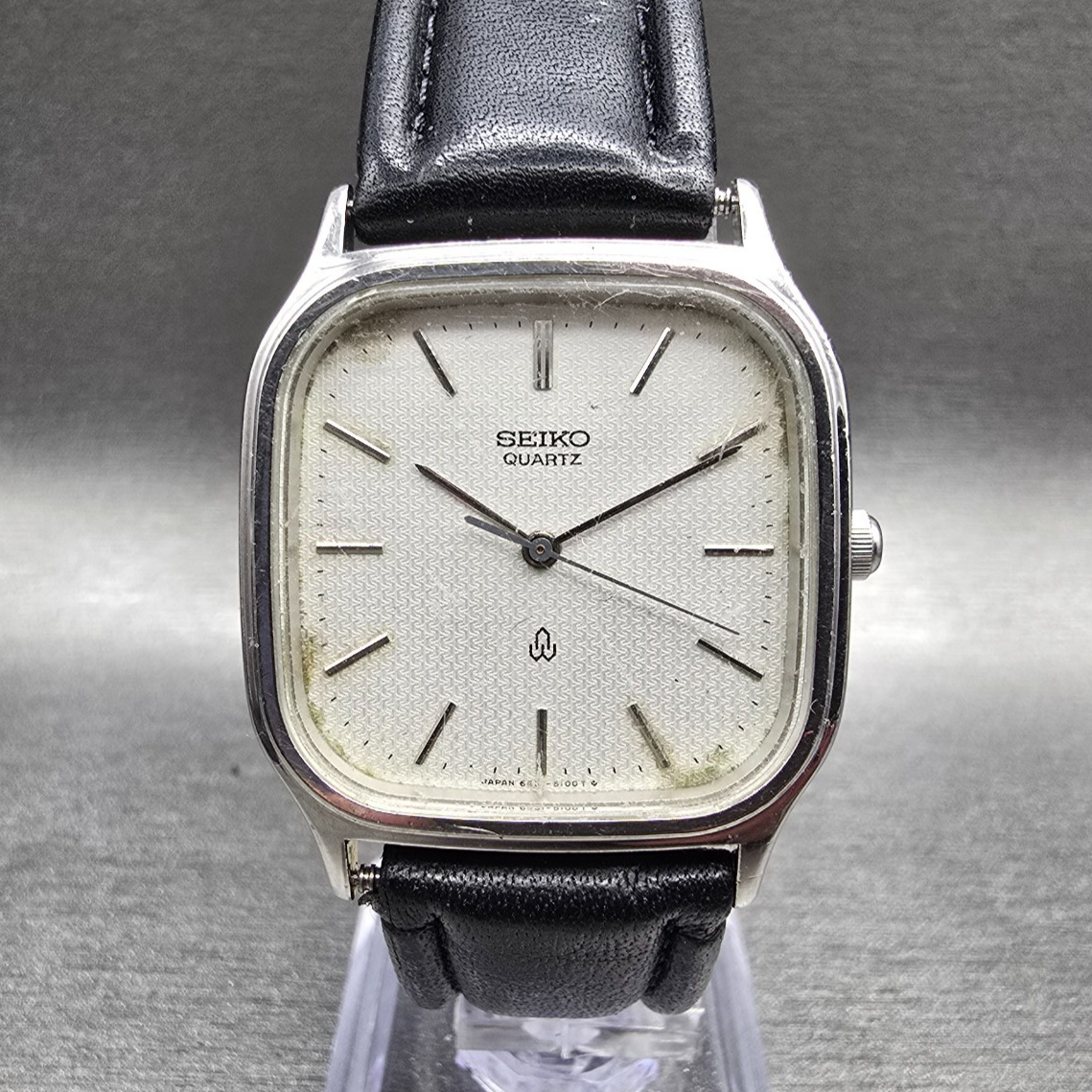 Seiko Tank Watch Men 30mm Silver Dial Silver Rectangle 6431-5050 New Battery0