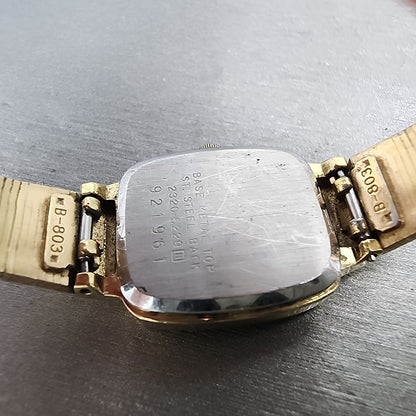 Seiko Tank Watch Women 18mm Gold Dial Gold Tone Rectangle 23205229 New Battery9