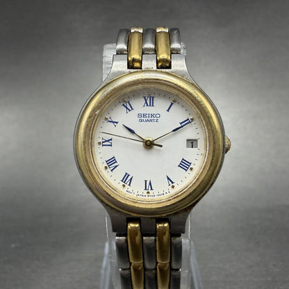 Seiko Watch Women 24mm White Dial Two Tone Date Round 3Y02-0B59 New Battery HJ8Q0