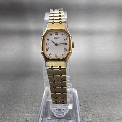 Seiko Tank Watch Women 17mm White Dial Gold Tone Oval 2Y00-5509 New Battery VTG5