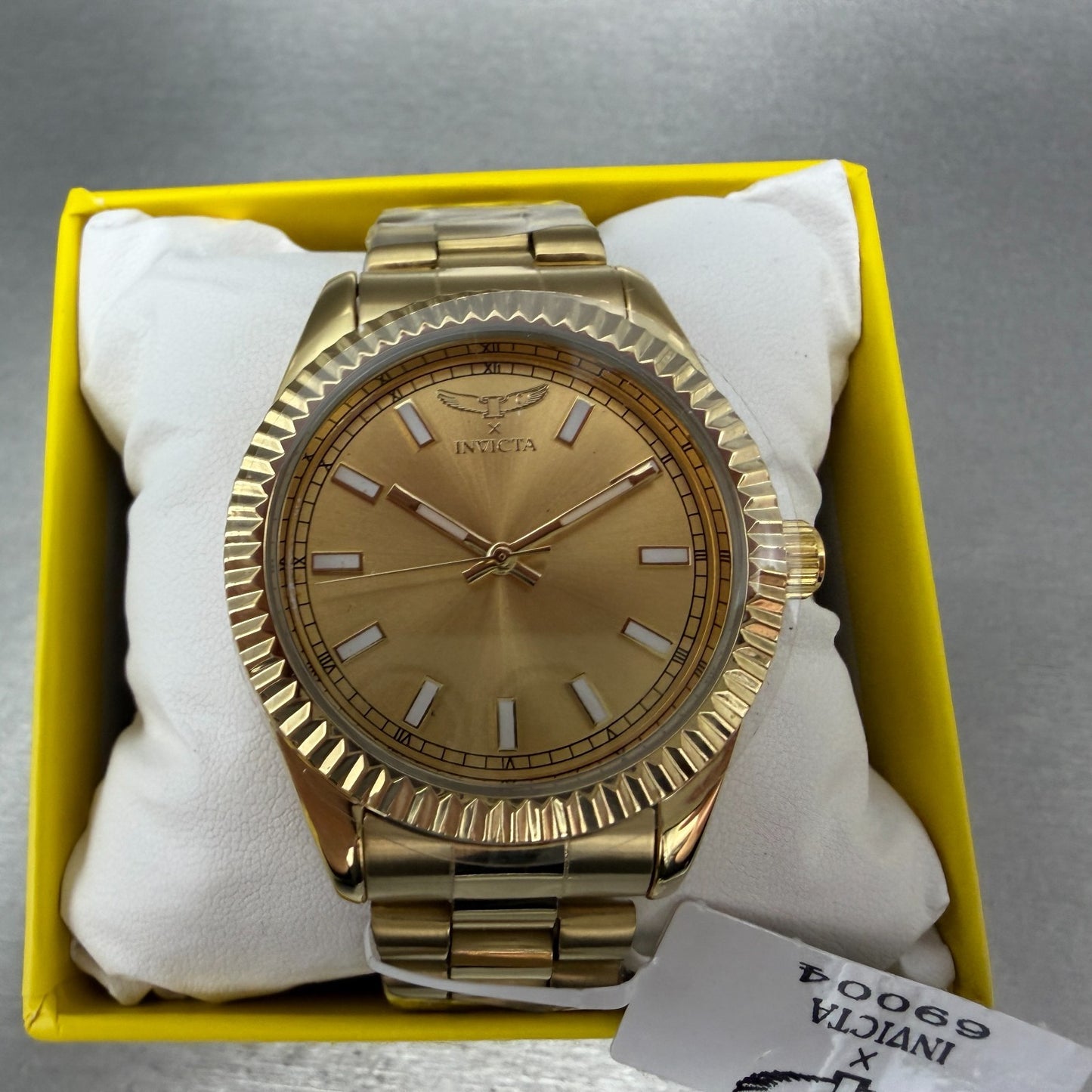 Invicta Specialty Watch Men 41mm Gold Dial Gold Tone Round Fluted Bezel 690040