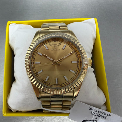 Invicta Specialty Watch Men 41mm Gold Dial Gold Tone Round Fluted Bezel 690040