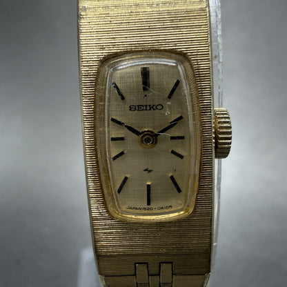 Seiko Tank Watch Women 12mm Champagne Dial Gold Tone Rectangle Manual Wind Runs1