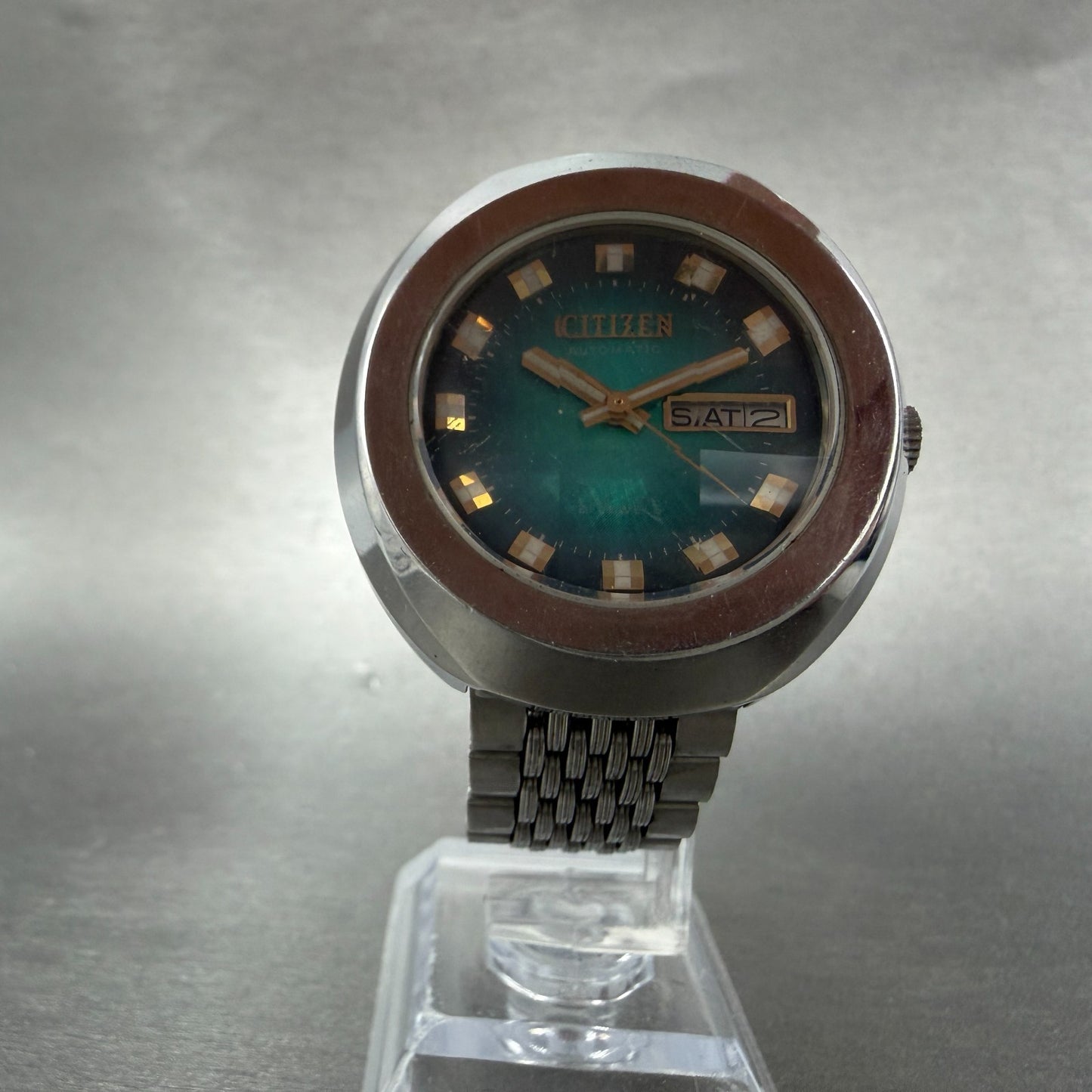 Citizen Automatic Watch Men 38mm Blue Green Dial Steel Daydate 4-651537 Runs5