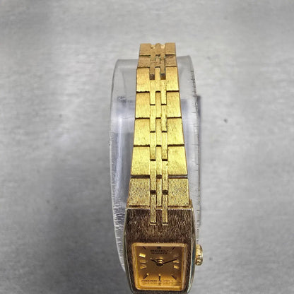 Seiko Watch Women 12mm Gold Dial Gold Tone Rectangle 2E20-5559 New Battery VTG4