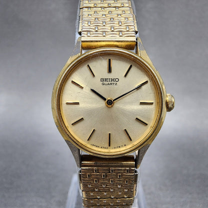 Seiko Watch Women 23mm Champagne Dial Gold Tone Round 47000059 New Battery0