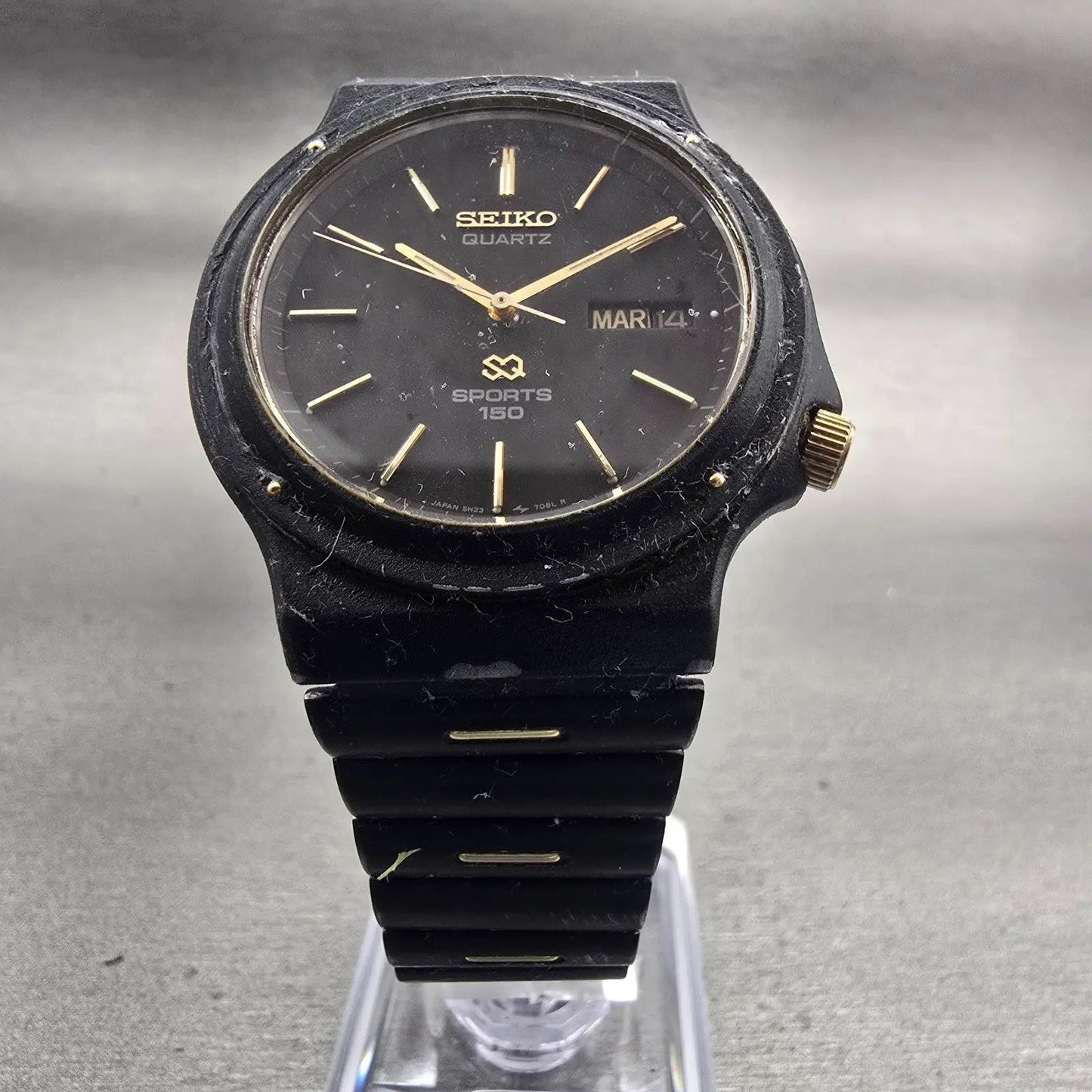 Seiko Sports 150 Watch Men 37mm Black Dial Black Tone Daydate 5H23-7029 New Batt5