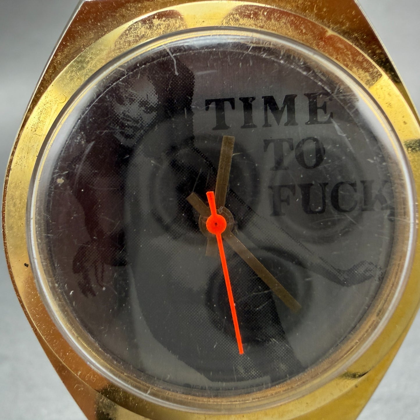Hugh Hefner Time To F**k Watch Men 38mm Black Dial Gold Tone Manual Wind PARTS2