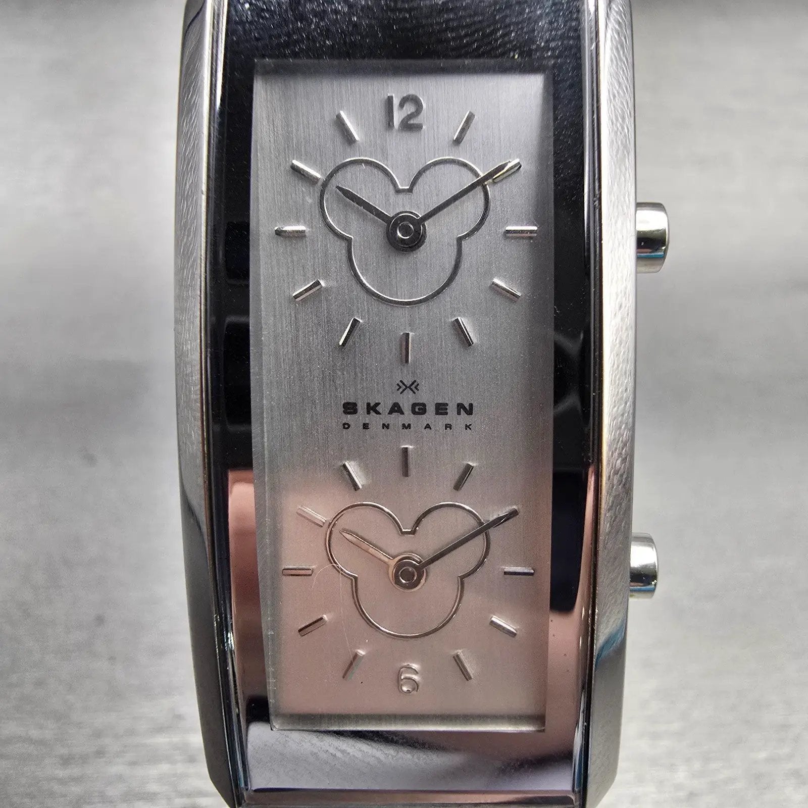 Skagen Disney Tank Watch Women 22mm Dual Time Silver Tone D295USS New Battery1