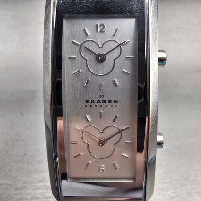 Skagen Disney Tank Watch Women 22mm Dual Time Silver Tone D295USS New Battery1