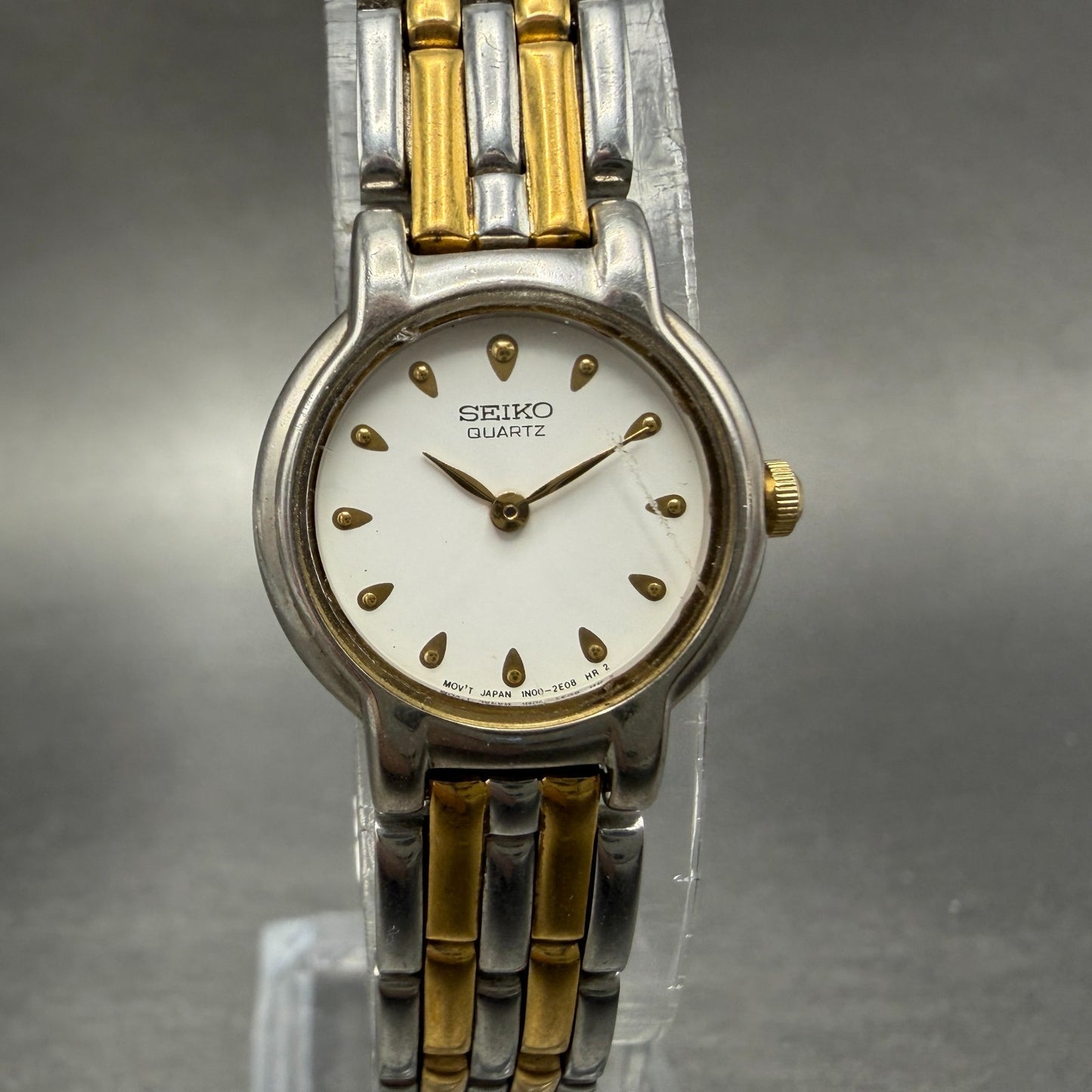 Seiko Watch Women 20mm White Dial Two Tone Round 1N00-0G60 New Battery Vintage0