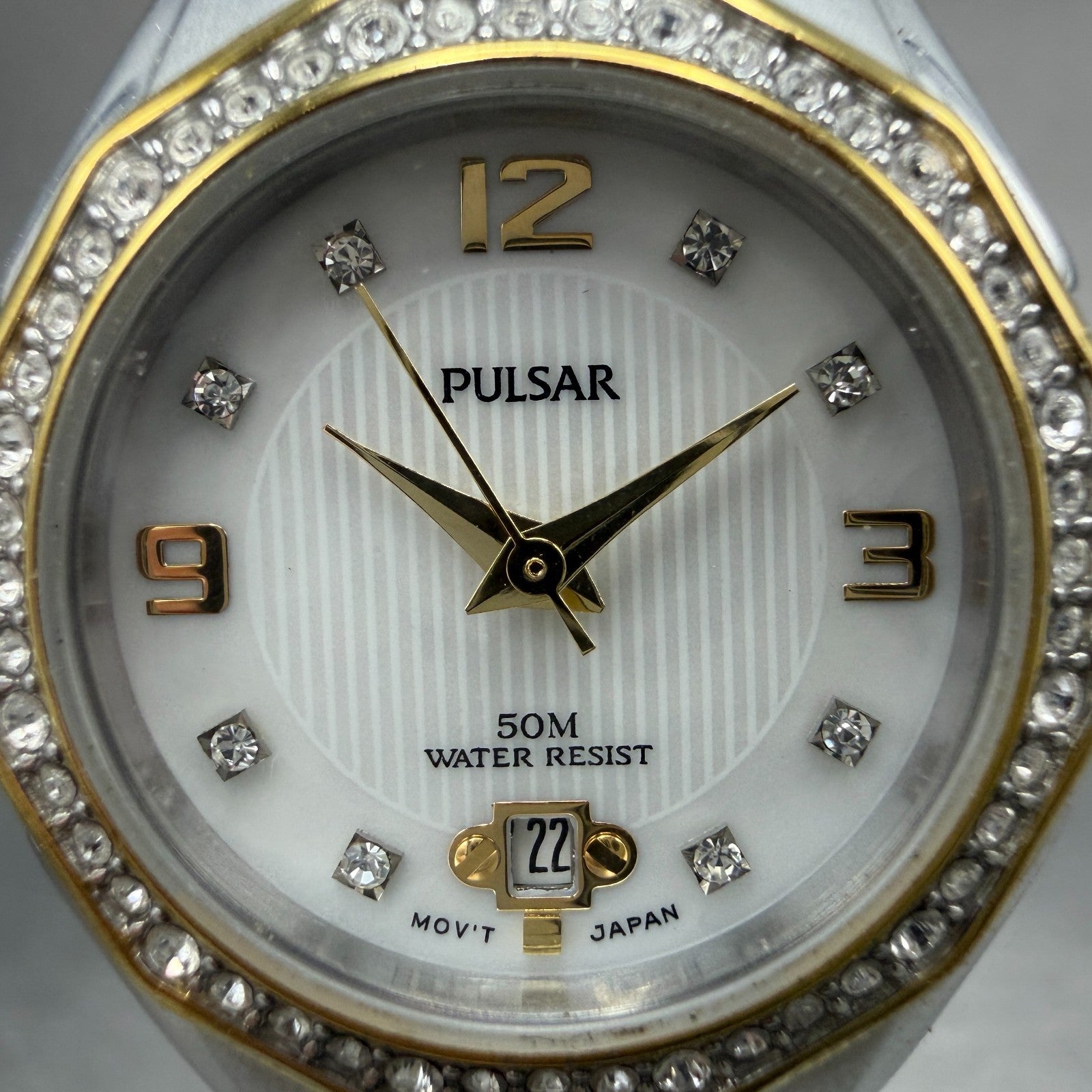 Seiko Pulsar Watch Women 27mm MOP Dial Two Tone Date VX82-X486 New Battery1