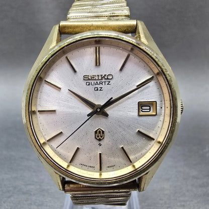 Seiko QZ Watch Men 36mm Silver Dial Gold Date Round 0922-8000 PARTS VTG0