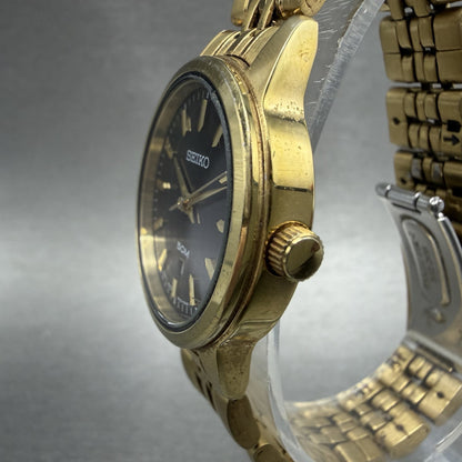 Seiko Watch Women 29mm Black Dial Gold Tone Date Round 6N22-00A0 New Battery AB2