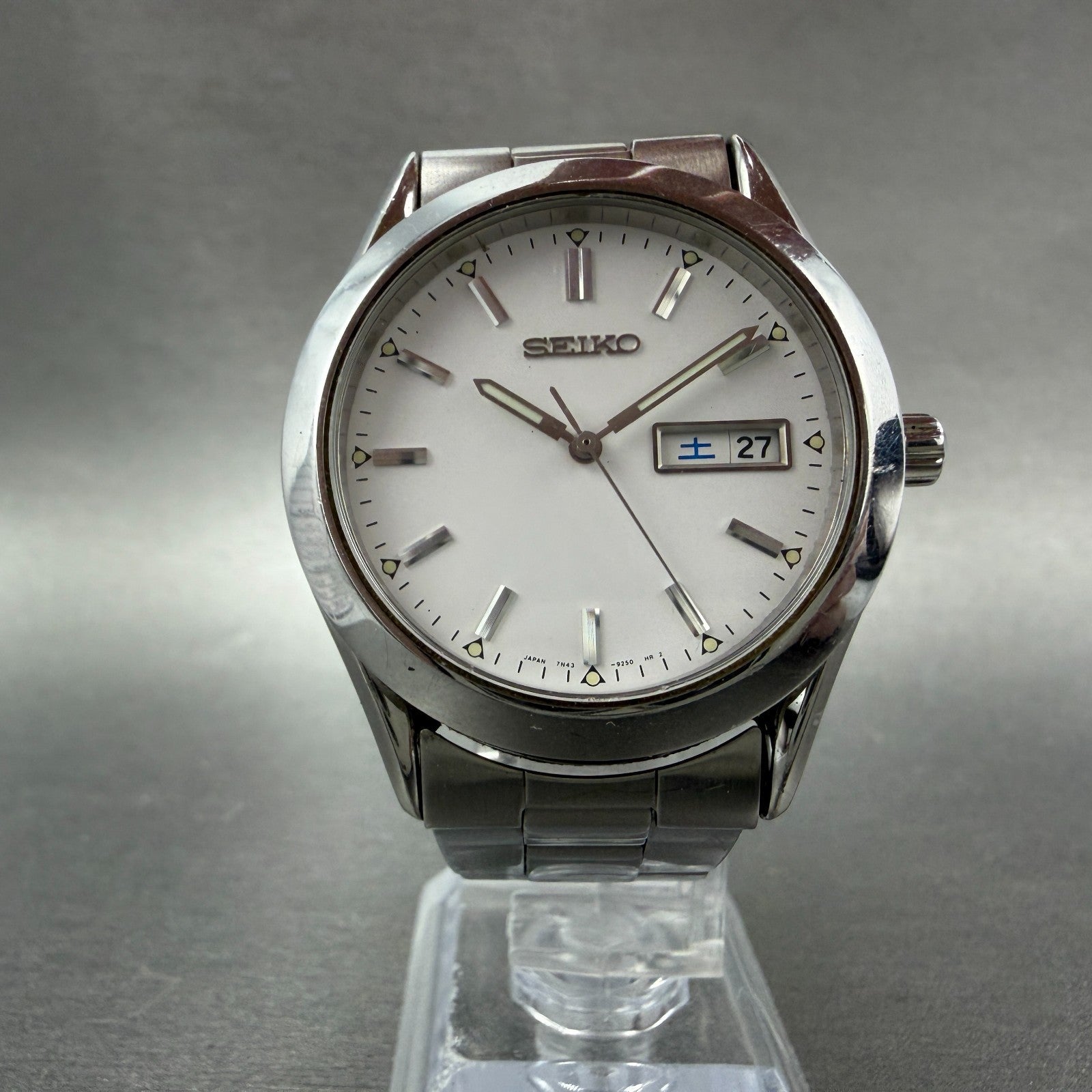 Seiko Watch Men 37mm White Dial Silver Tone Daydate Round 7N43-9080 New BatteryG5