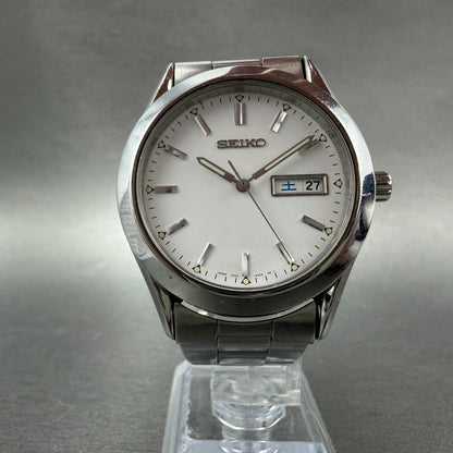 Seiko Watch Men 37mm White Dial Silver Tone Daydate Round 7N43-9080 New BatteryG5