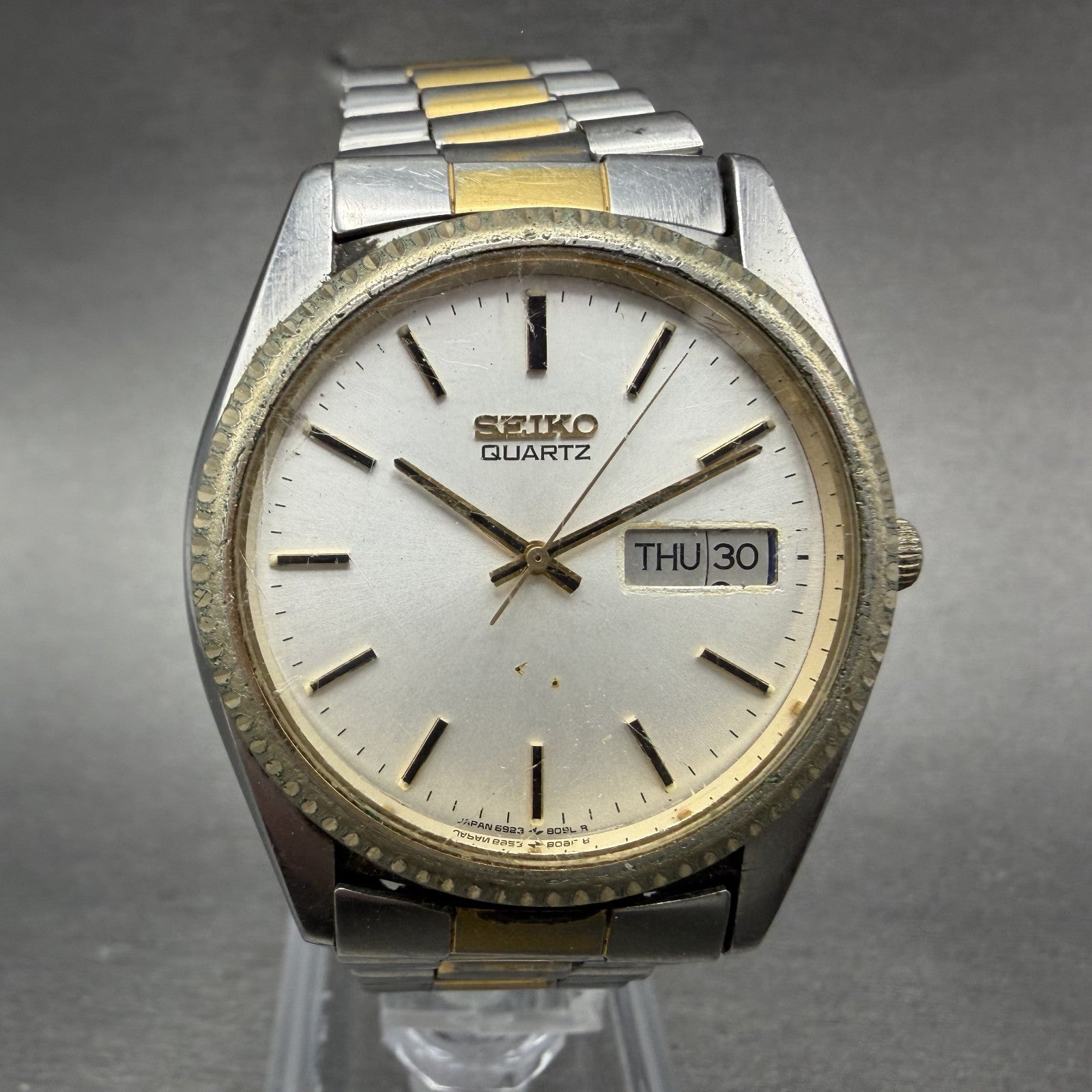 Seiko President SQ Watch Men 37mm Silver Dial Two Tone 6923-8089 READ!!!! NewBat0