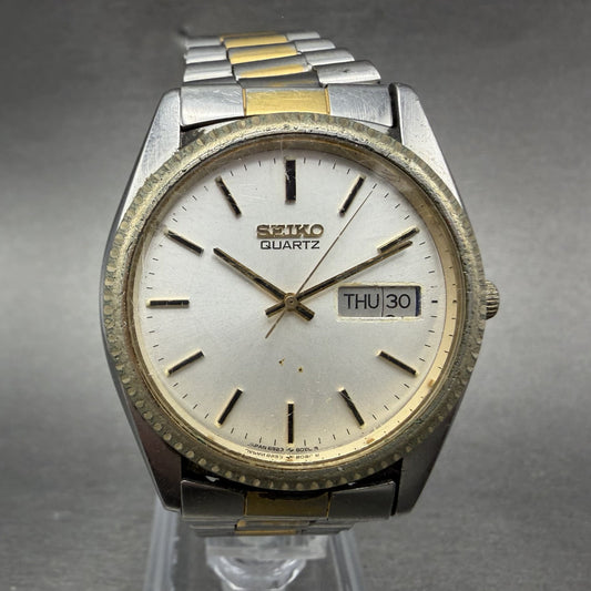 Seiko President SQ Watch Men 37mm Silver Dial Two Tone 6923-8089 READ!!!! NewBat0