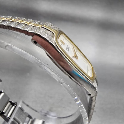 Seiko Watch Women 13mm White Dial Two Tone Rectangle 2E20-6319 New Battery VTG3