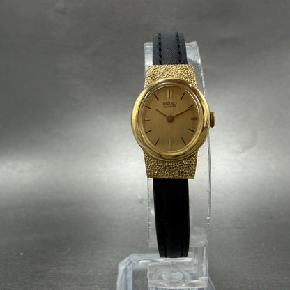 Seiko Watch Women 17mm Champagne Dial Gold Tone Oval 1400-7379 New Battery VTG5