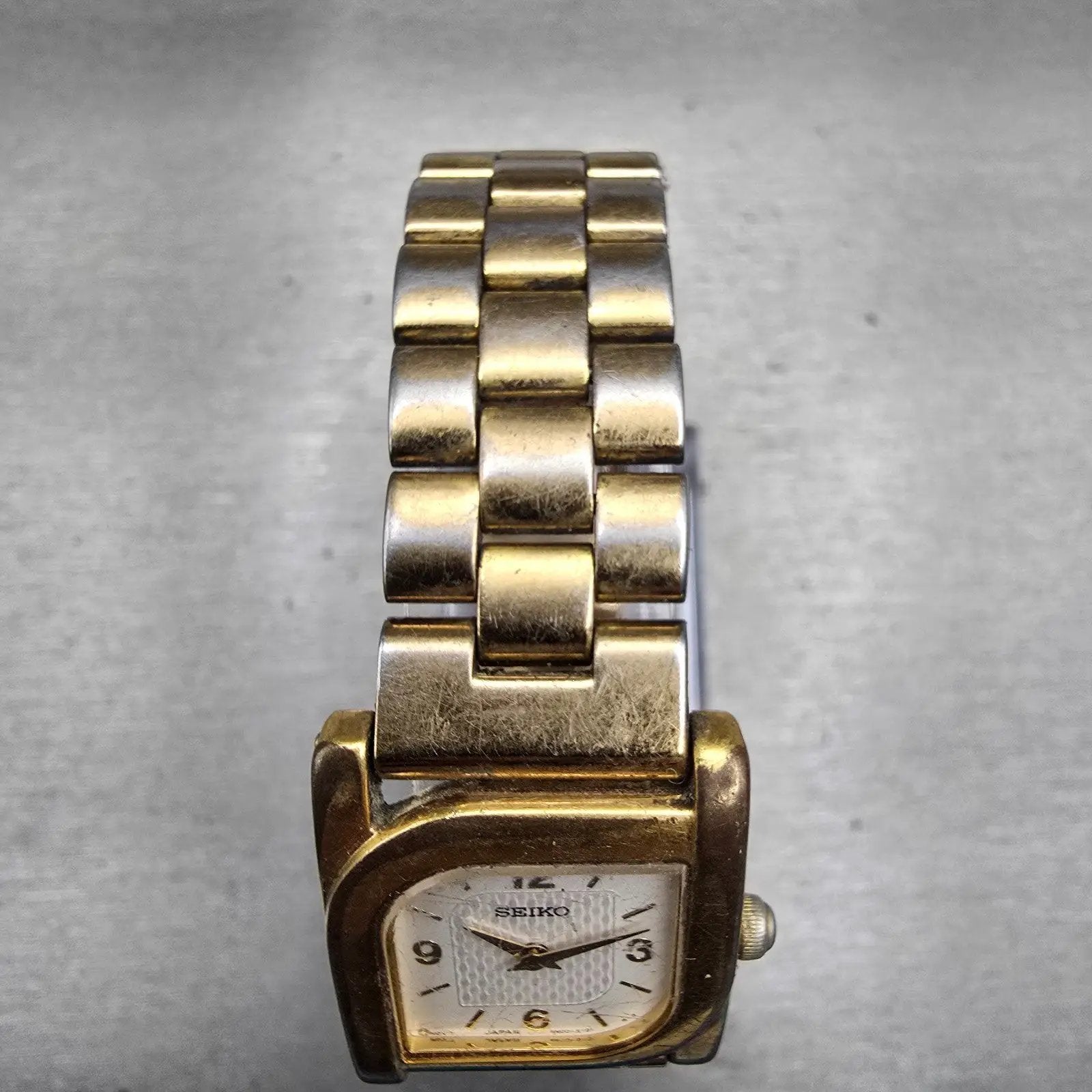 Seiko Watch Men 23mm White Dial Gold Tone Rectangle 4N00-6769 New Battery VTG4