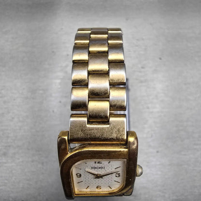 Seiko Watch Men 23mm White Dial Gold Tone Rectangle 4N00-6769 New Battery VTG4