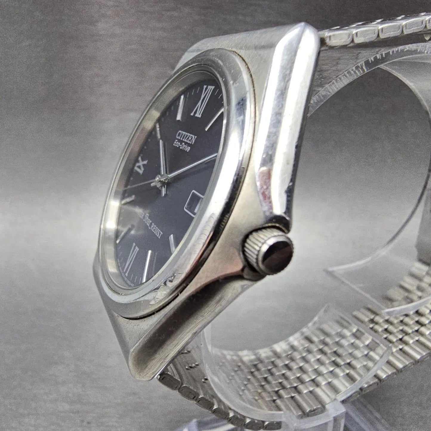 Citizen Eco-Drive Watch Men 38mm Black Dial Silver Tone Date E111-S029511 Runs2