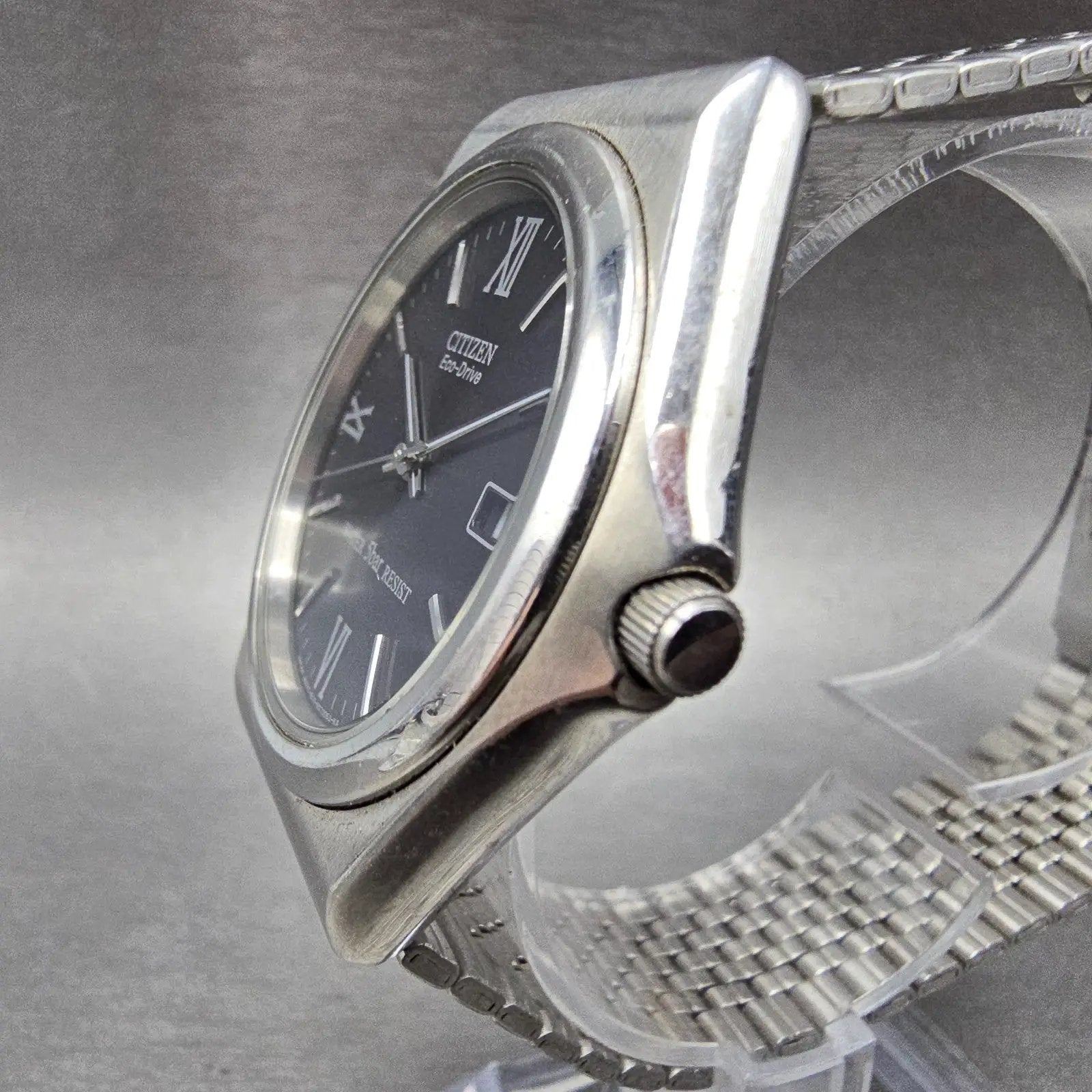 Citizen Eco-Drive Watch Men 38mm Black Dial Silver Tone Date E111-S029511 Runs2