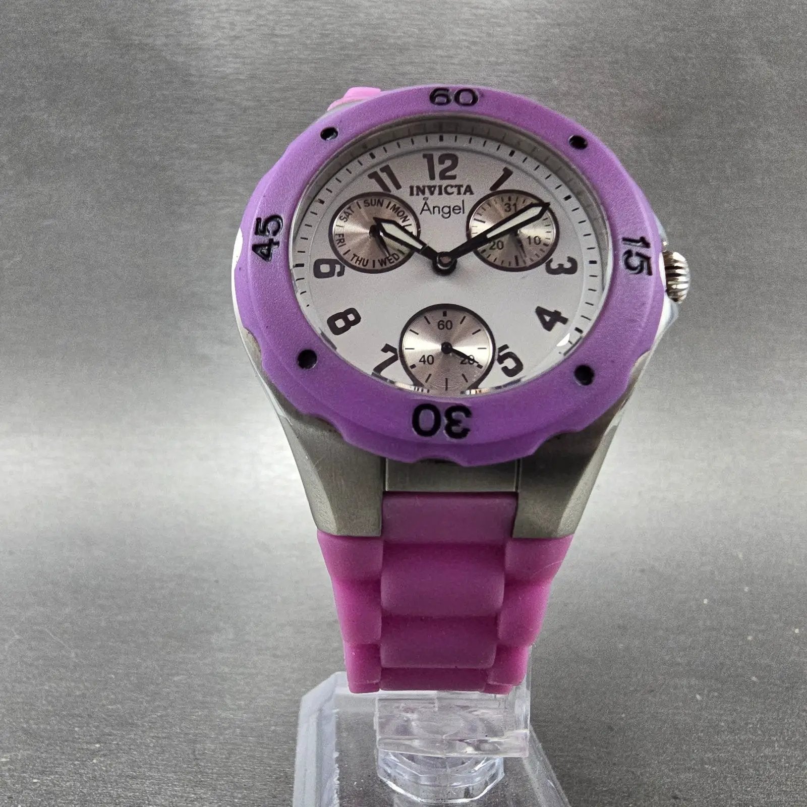 Invicta Angel Dive Watch Women 38mm White Dial Steel Purple Daydate 0698 New Bat5